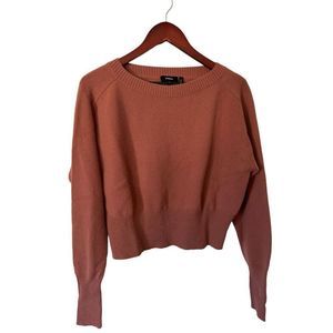 Theory Cashmere Dark Blush Rust Crew Neck Cropped Sweater Small